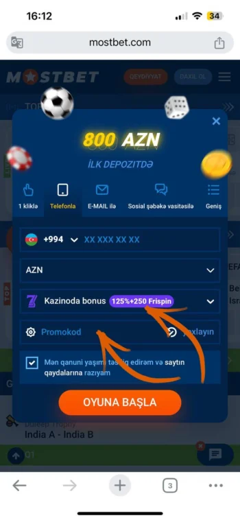 Bonusu seçin və qeydiyyat prosesini tamamlayın, 4-cü addım